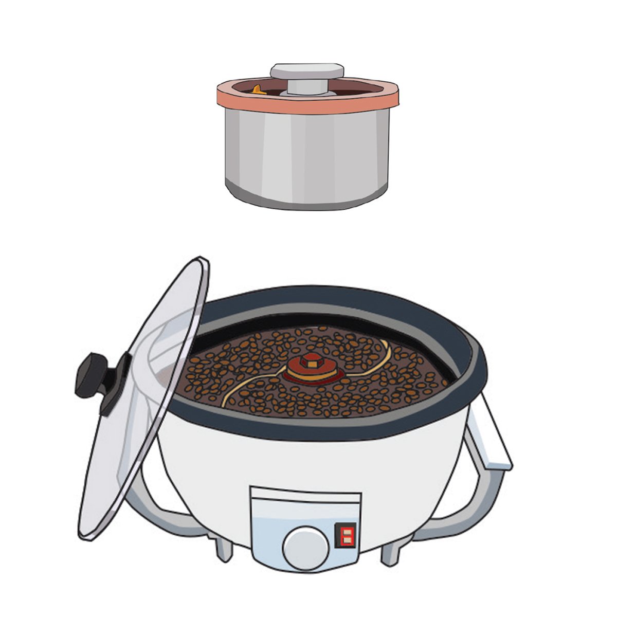 coffee roasting pots,  illustrated by Terry Marks 