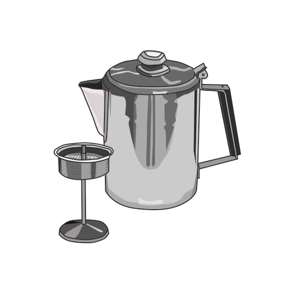 silver coffee percolator pot and filter, illustrated by Terry Marks 