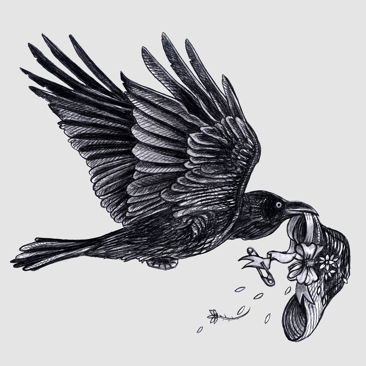 Victorian Macabre, Raven in Flight with hat, illustrated by Terry Marks