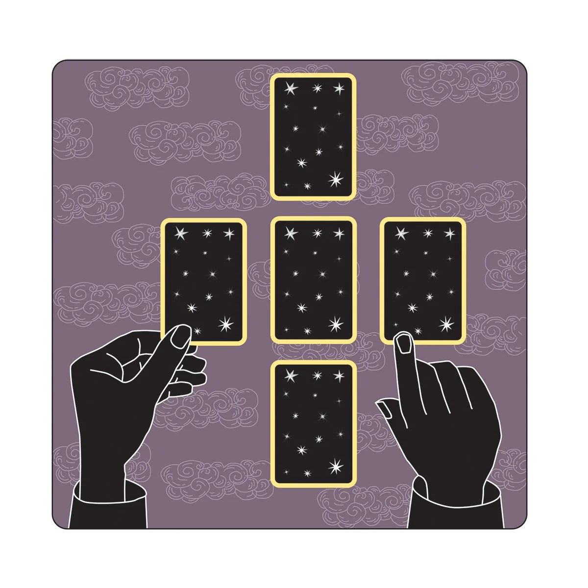 divination card reading, hands and cards fortune telling, illustrated by Terry Marks