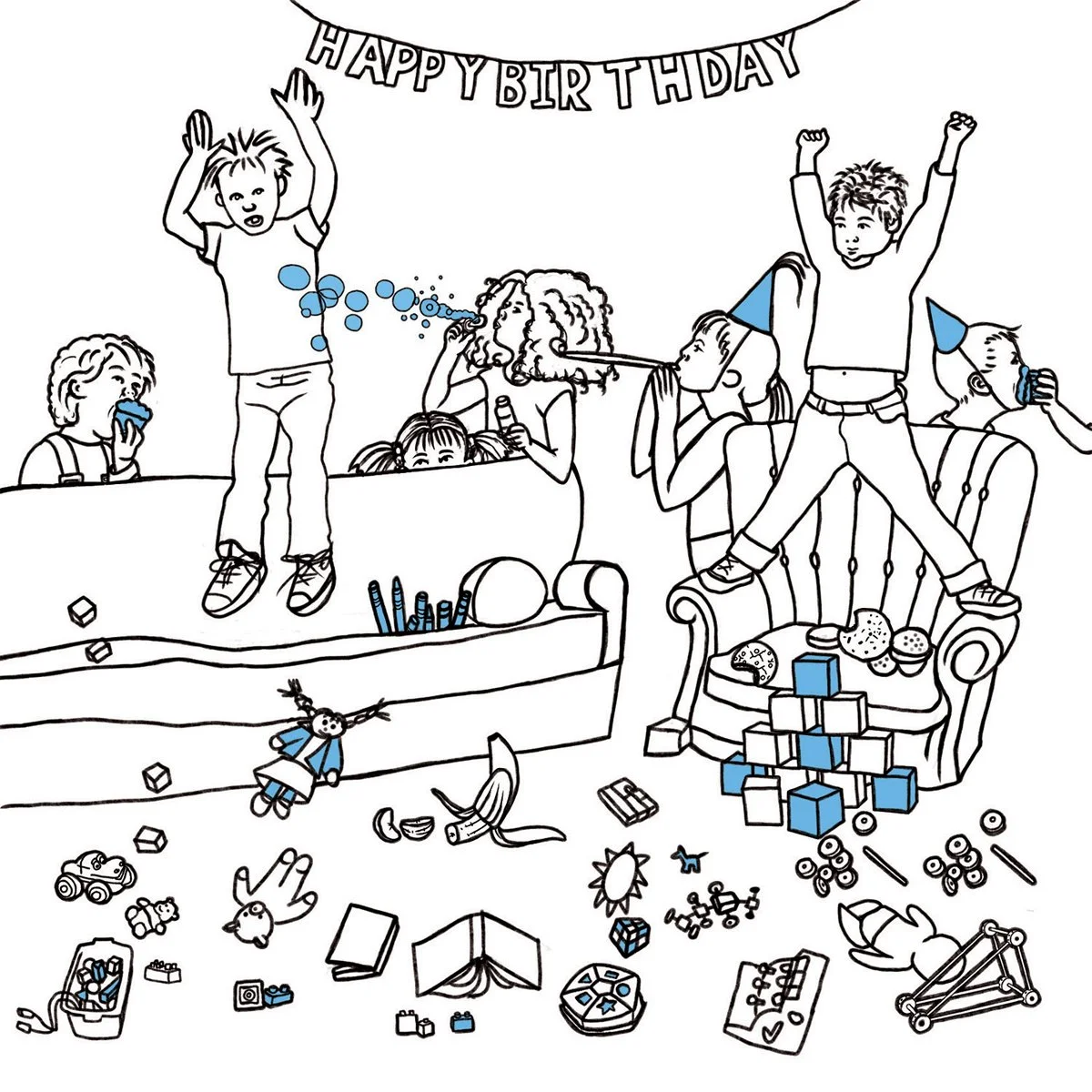 Chaos at kids birthday party, Dad Truths, illustrated by Terry Marks