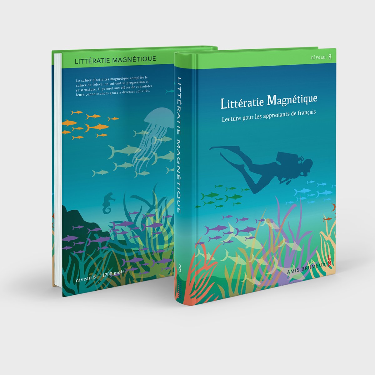 diving underwater with fish, seahorses and sea plants on book cover, illustrated by Terry Marks