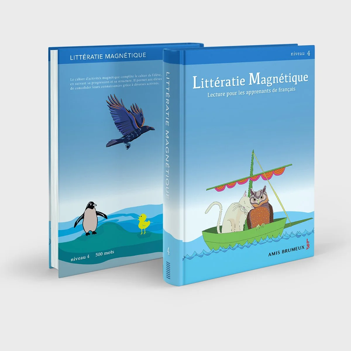 owl and pussycat in a boat, flying raven, and penguin on book cover, illustrated by Terry Marks