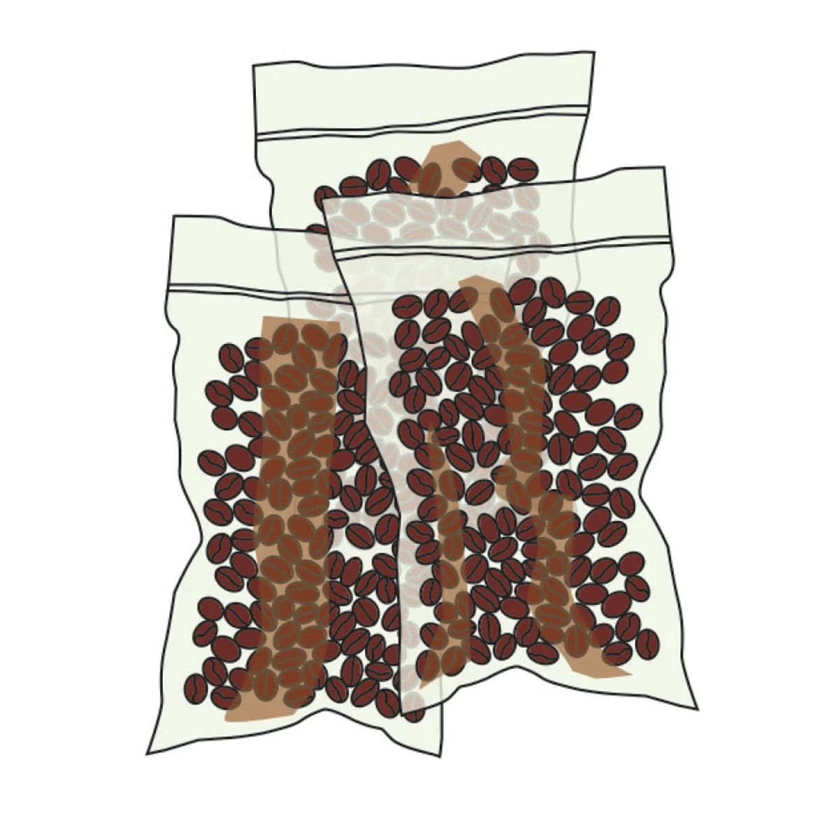 coffee beans in transparent bags, illustration by Terry Marks