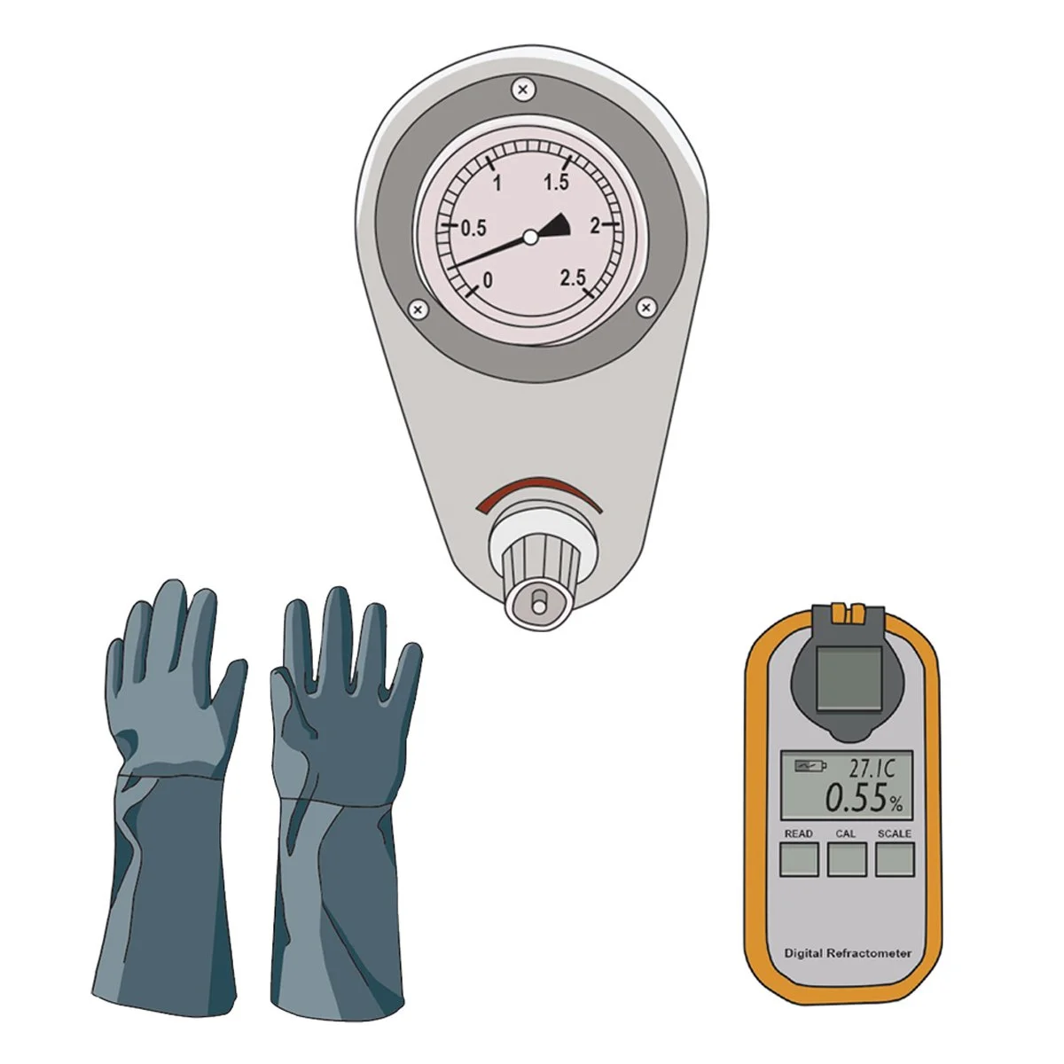 measuring apparatus and gloves, illustration by Terry Marks