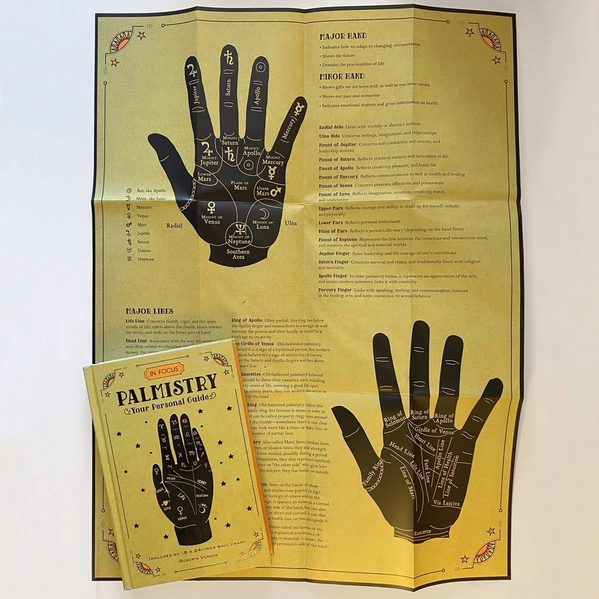 palmistry diagrams poster and book cover, illustrated by Terry Marks