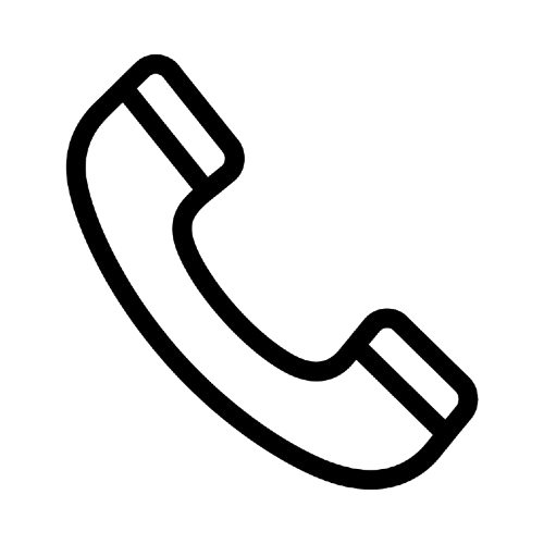 Outline of a telephone receiver icon on a black background.