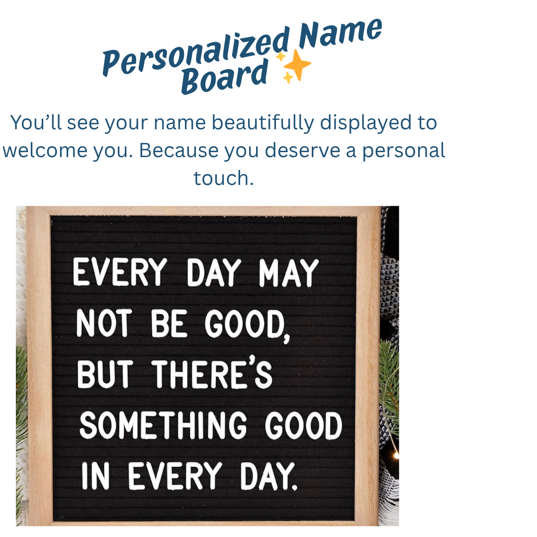 A decorative letter board with a motivational quote that reads, 'Every day may not be good, but there's something good in every day' surrounded by some greenery and small decorative lights.