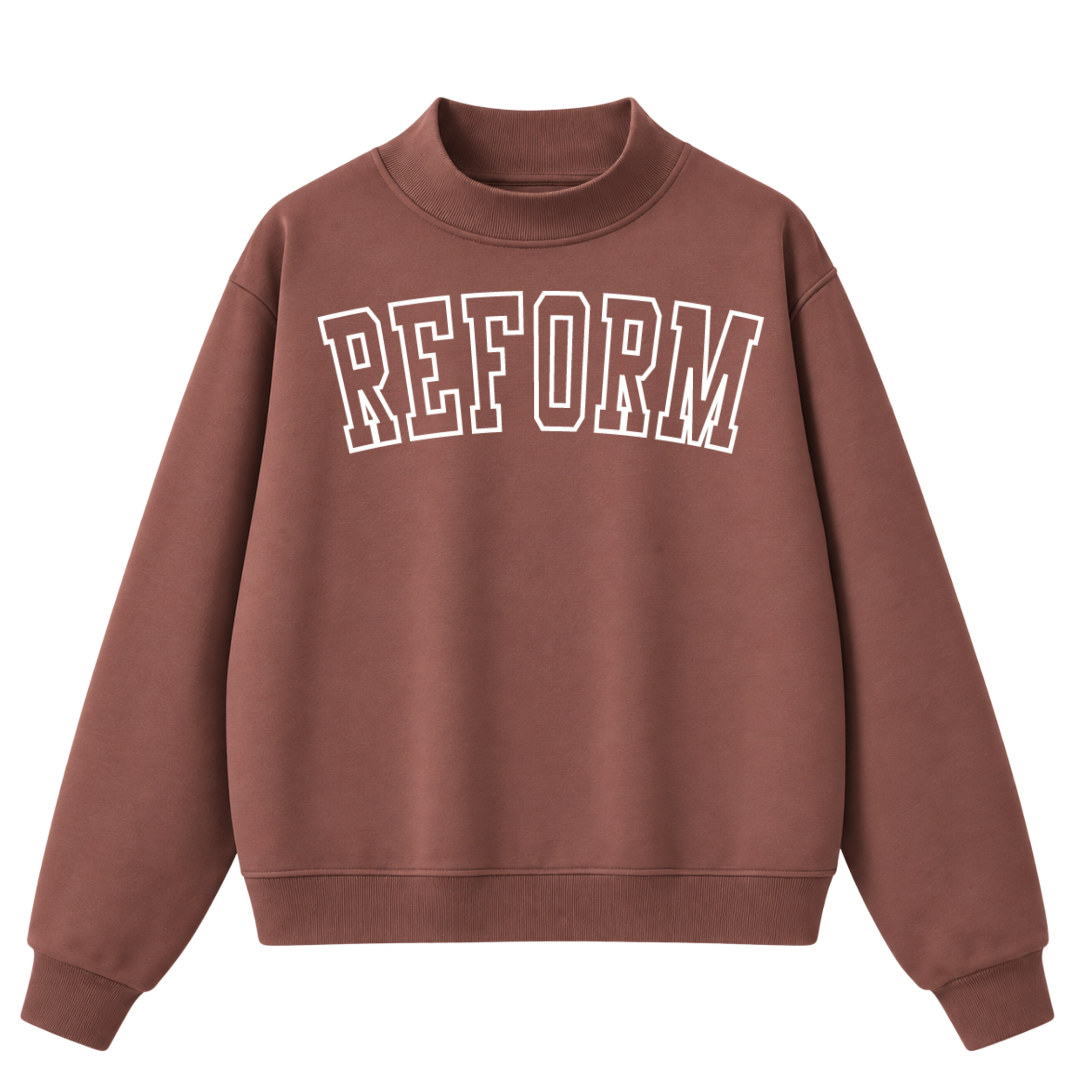 REFORM Embroidered Varsity Mock Neck in Brown