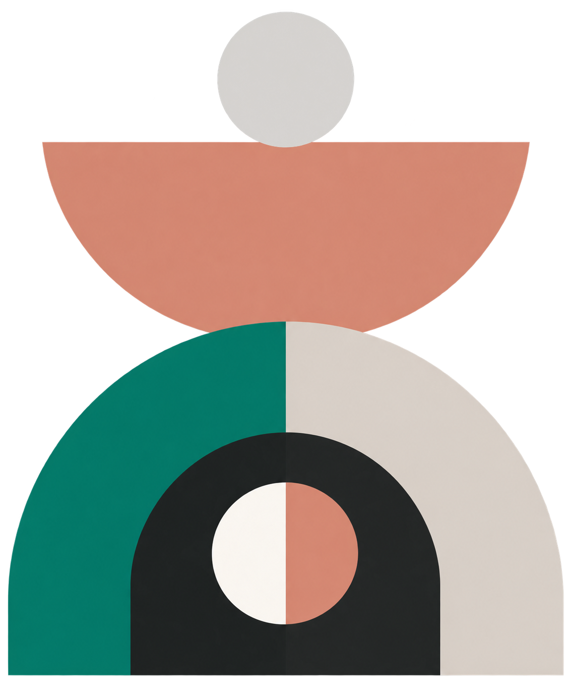 Abstract geometric illustration of colorful overlapping semicircles, circles, and arch shapes