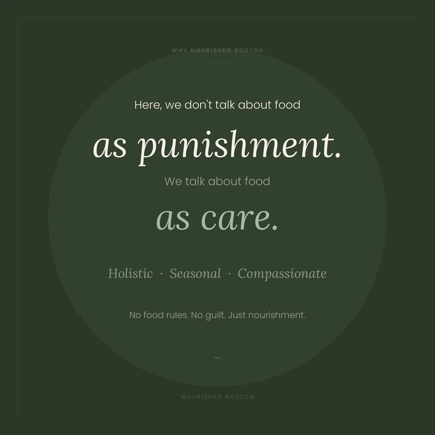We don't do food rules here. We do nourishment. There's a big difference. 💚 

#nourishedboston #foodasmedicine #noperfection #holisticnutrition #compassionatewellness #womenover40 #nourishyourbody