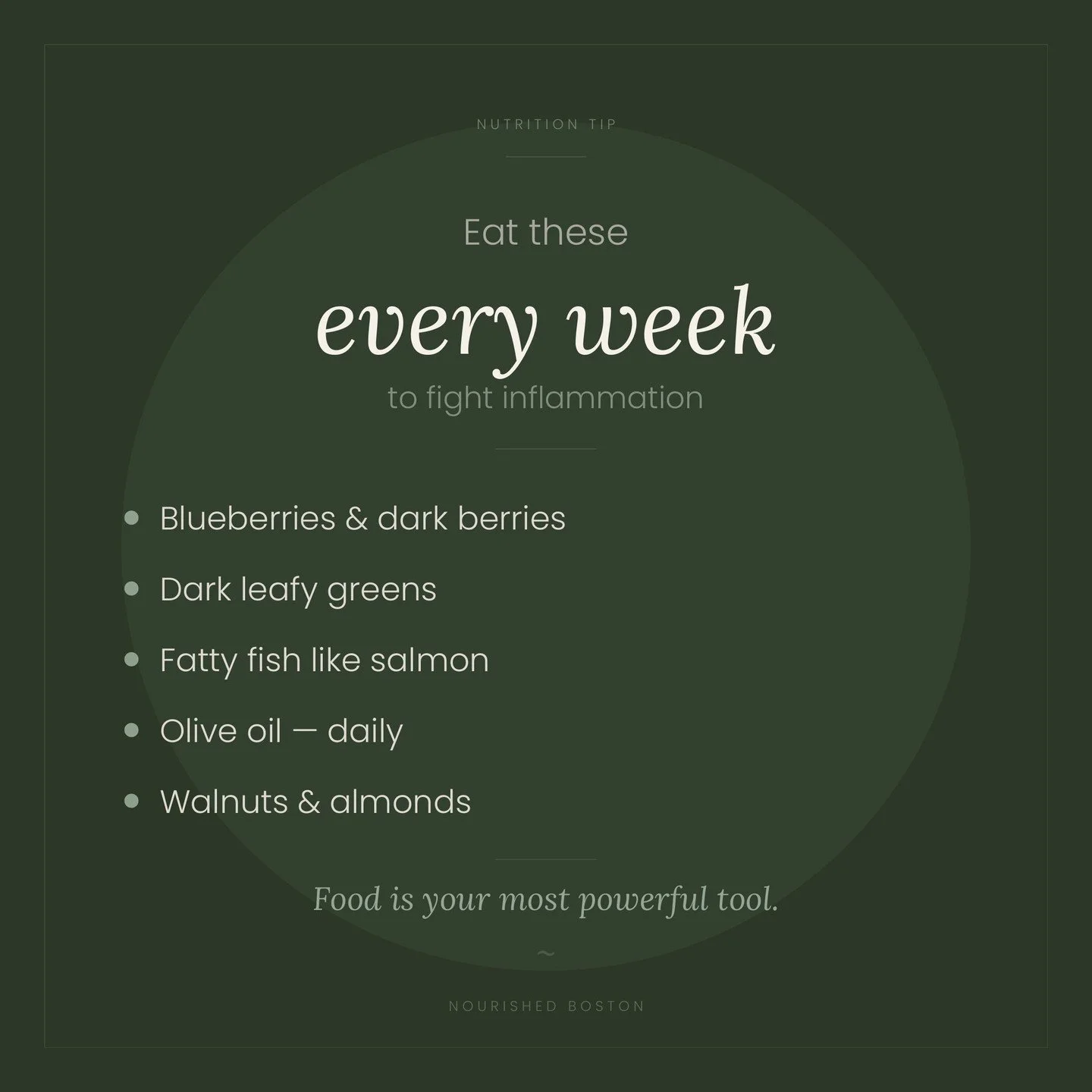 Foods that fight inflammation don't have to be complicated. These five show up in my kitchen every single week &mdash; and for good reason 🫐 Save this one.

#nourishedboston #antiinflammatory #nutritioncoach #holistichealth #foodasmedicine #womenove