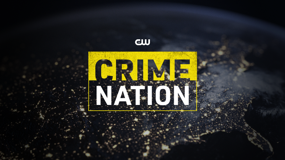 Television show poster for "Crime Nation" on CW, featuring a satellite view of the United States at night with city lights.