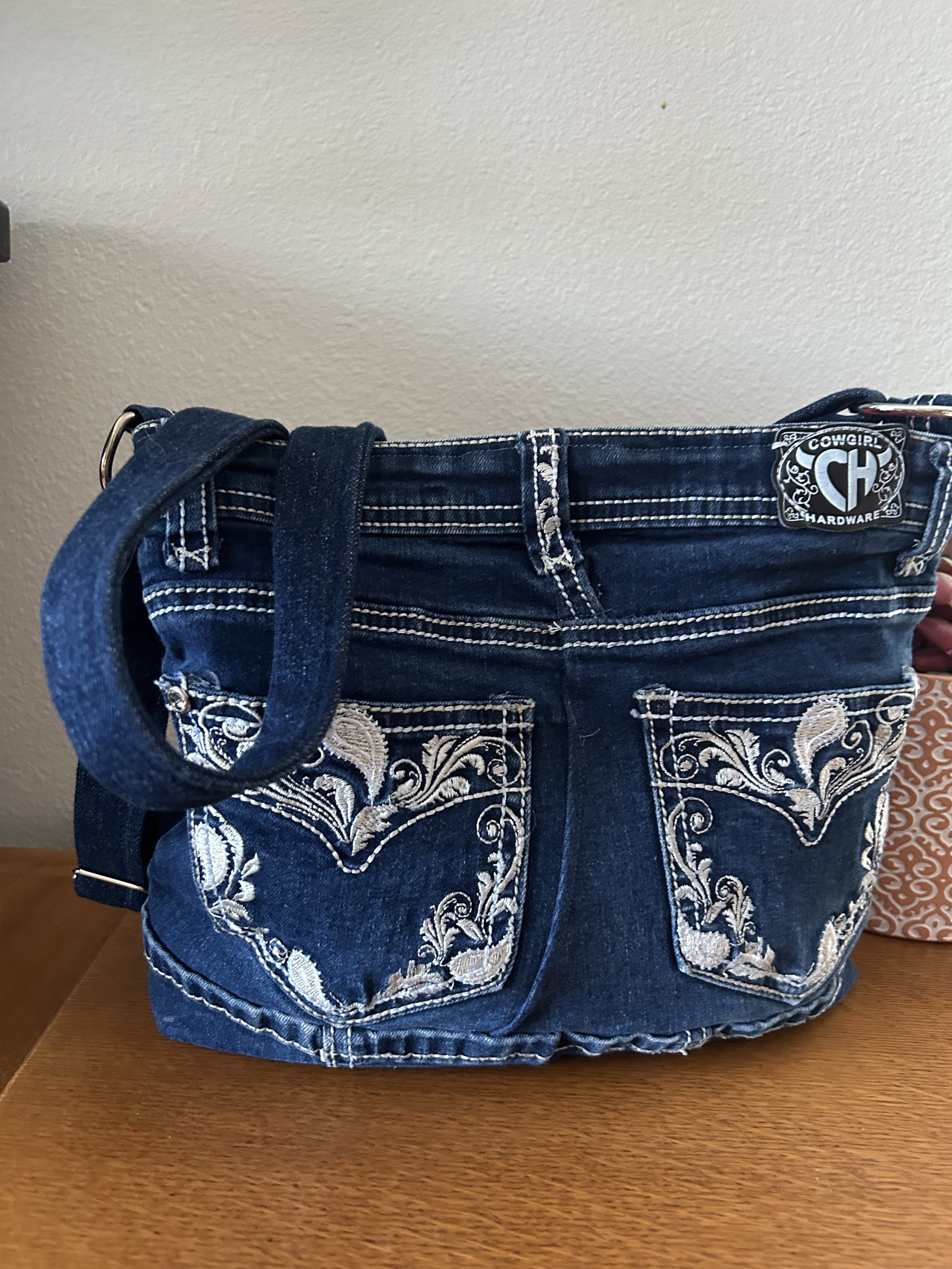 Embroidered Western-Style Denim Purse