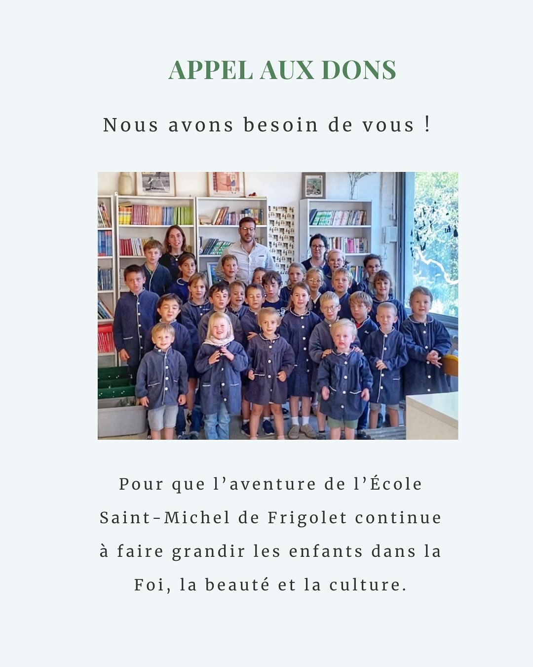 🌺 Parce que nous avons besoin de vous pour faire grandir notre &eacute;cole et conserver notre ind&eacute;pendance p&eacute;dagogique et notre identit&eacute; catholique.

ℹ️ Nous sommes habilit&eacute;s &agrave; recevoir des dons qui sont par cons&