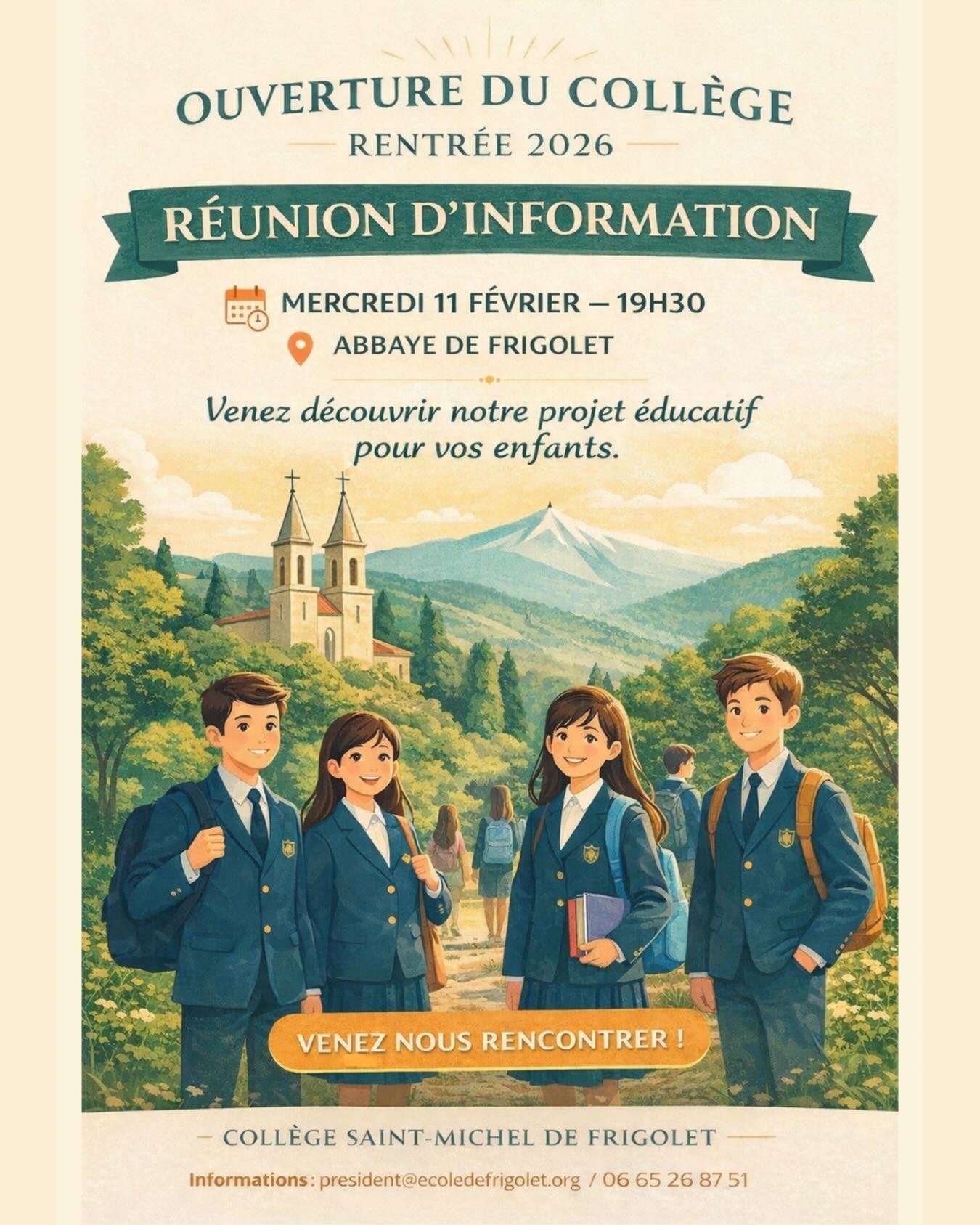 📚 Ouverture du coll&egrave;ge &ndash; rentr&eacute;e 2026

Le Coll&egrave;ge de Frigolet ouvre ses portes &agrave; la rentr&eacute;e 2026.
Un coll&egrave;ge ind&eacute;pendant catholique,
&agrave; taille humaine,
au c&oelig;ur du cadre exceptionnel 