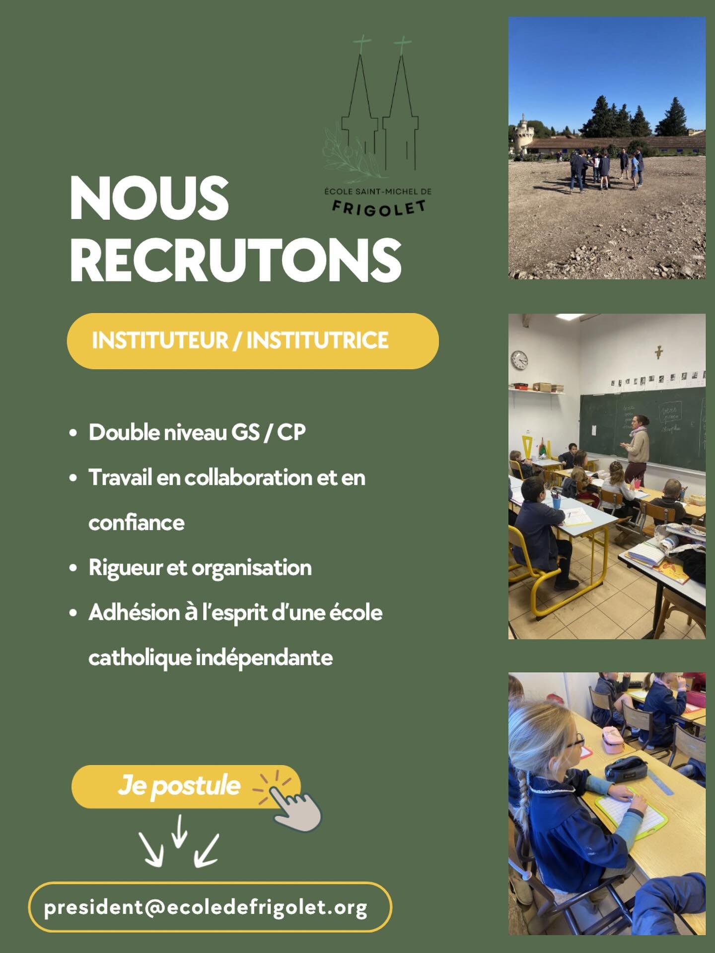 ✨ Offre d&rsquo;emploi &ndash; &Eacute;cole Saint-Michel de Frigolet ✨

Depuis 2016, l&rsquo;&eacute;cole Saint-Michel de Frigolet est une &eacute;cole catholique ind&eacute;pendante situ&eacute;e au sein de l&rsquo;Abbaye Saint-Michel de Frigolet, a