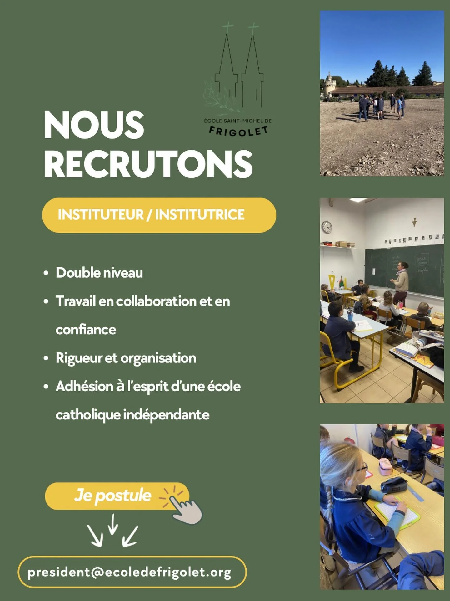✨ Offre d&rsquo;emploi &ndash; &Eacute;cole Saint-Michel de Frigolet ✨

Depuis 2016, l&rsquo;&eacute;cole Saint-Michel de Frigolet est une &eacute;cole catholique ind&eacute;pendante situ&eacute;e au sein de l&rsquo;Abbaye Saint-Michel de Frigolet, a