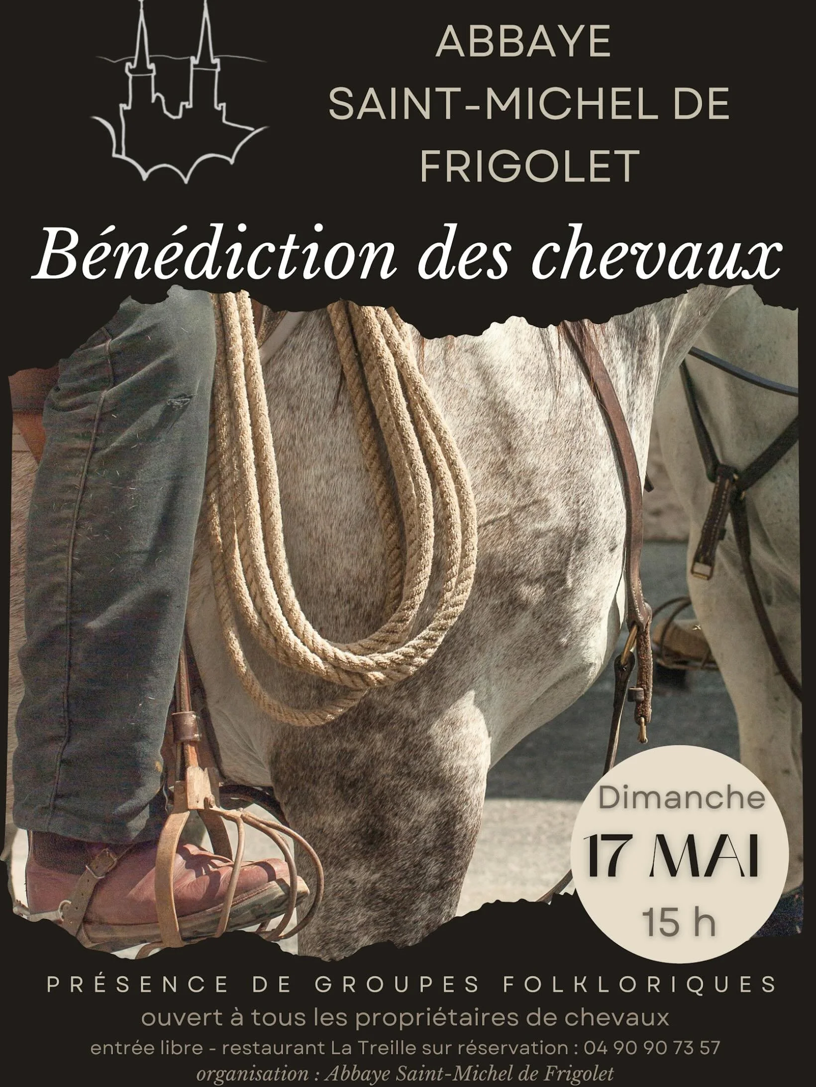 Retrouvez-nous dimanche prochain &agrave; l&rsquo;abbaye de Frigolet &agrave; l&rsquo;occasion de la traditionnelle b&eacute;n&eacute;diction des chevaux.

L&rsquo;&eacute;cole sera pr&eacute;sente avec un stand de cr&ecirc;pes tout au long de 14h &a