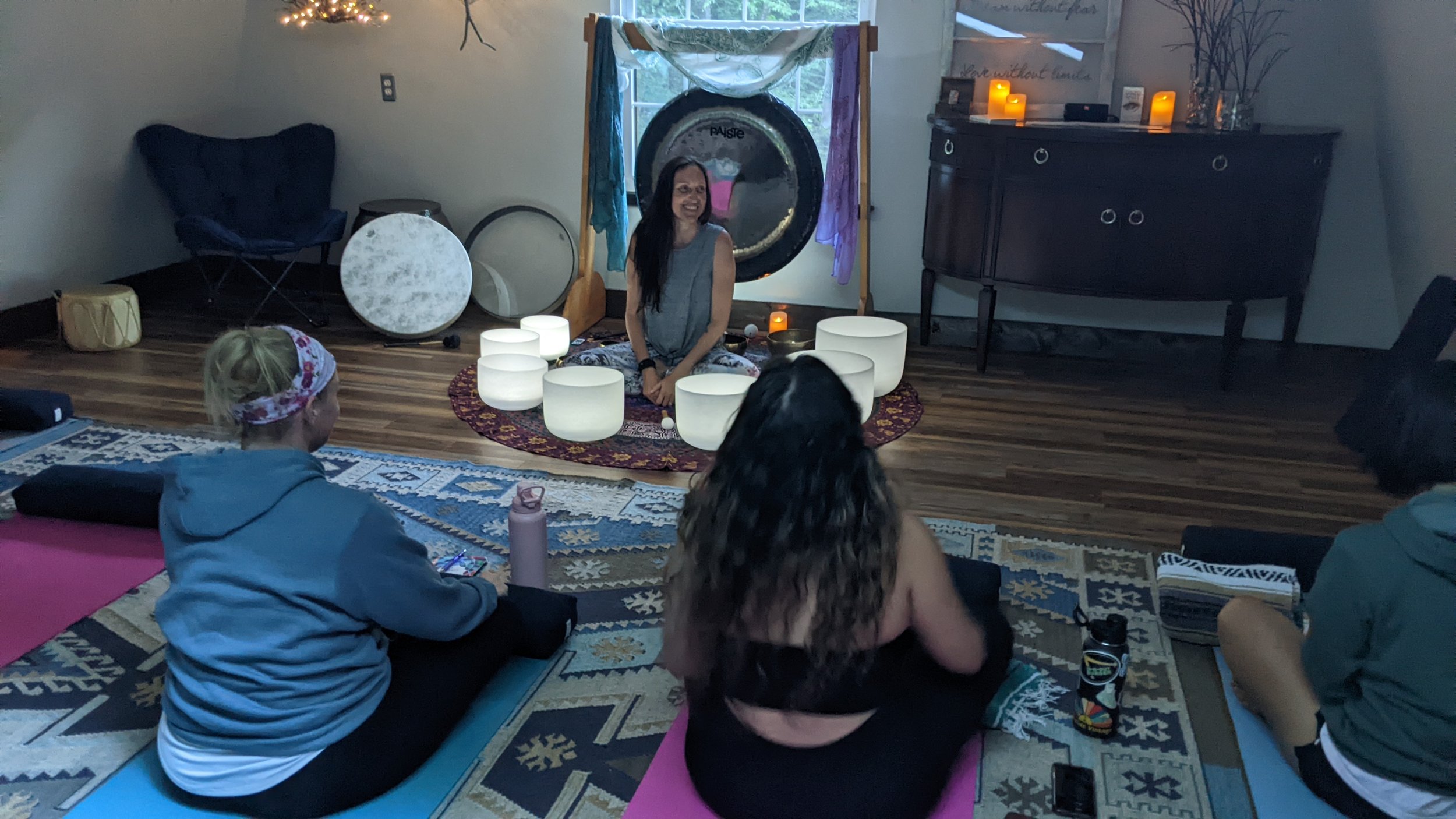 Post Sound Bath Q&A at a retreat in WNC by Valerie Blohm
