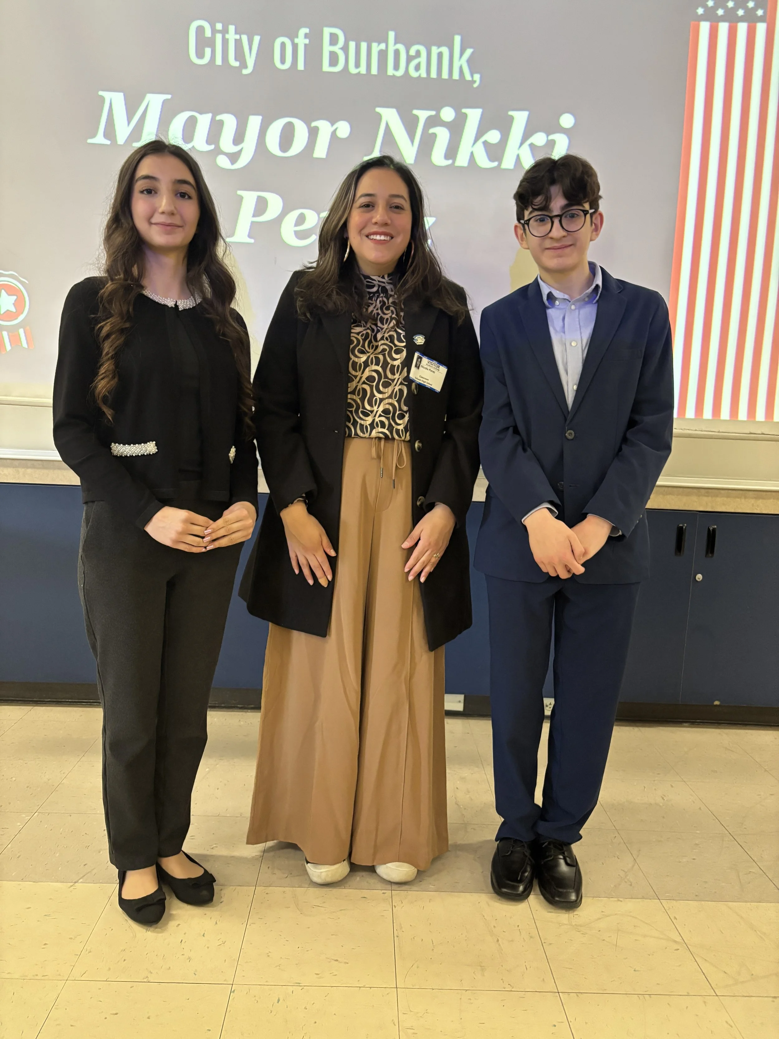 Vice President Anna Badalyan, Mayor Nikki Perez, and President Daniel Bagumyan