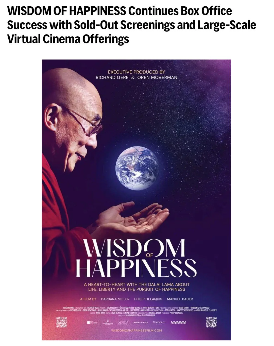 In a time of chaos and uncertainty, audiences across North America are coming together for a moment of peace.

We&rsquo;re honored to celebrate:
✨ A fifth holdover week at @quadcinema
✨ Sold-out screenings nationwide
✨ Thousands joining large-scale v
