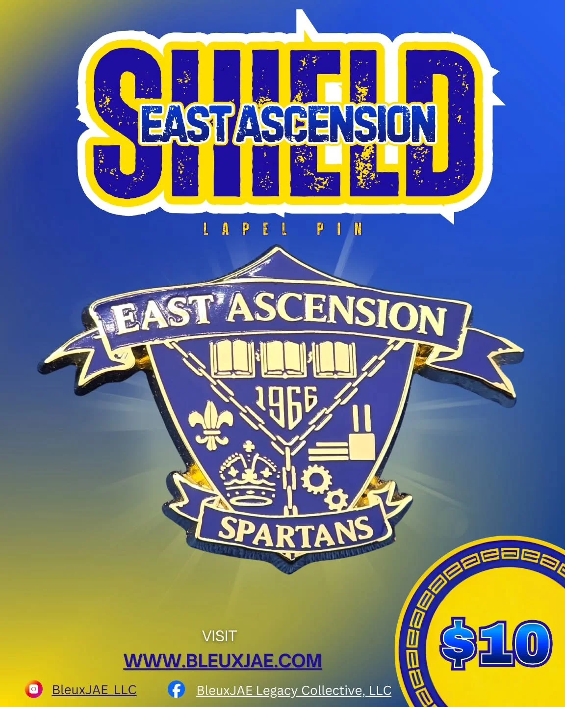 The EA Shield Pin is available and ready to ship! Visit our website, www.bleuxjae.com for this item and more. #BleuxJAE #Spartans #PlayoffSwag