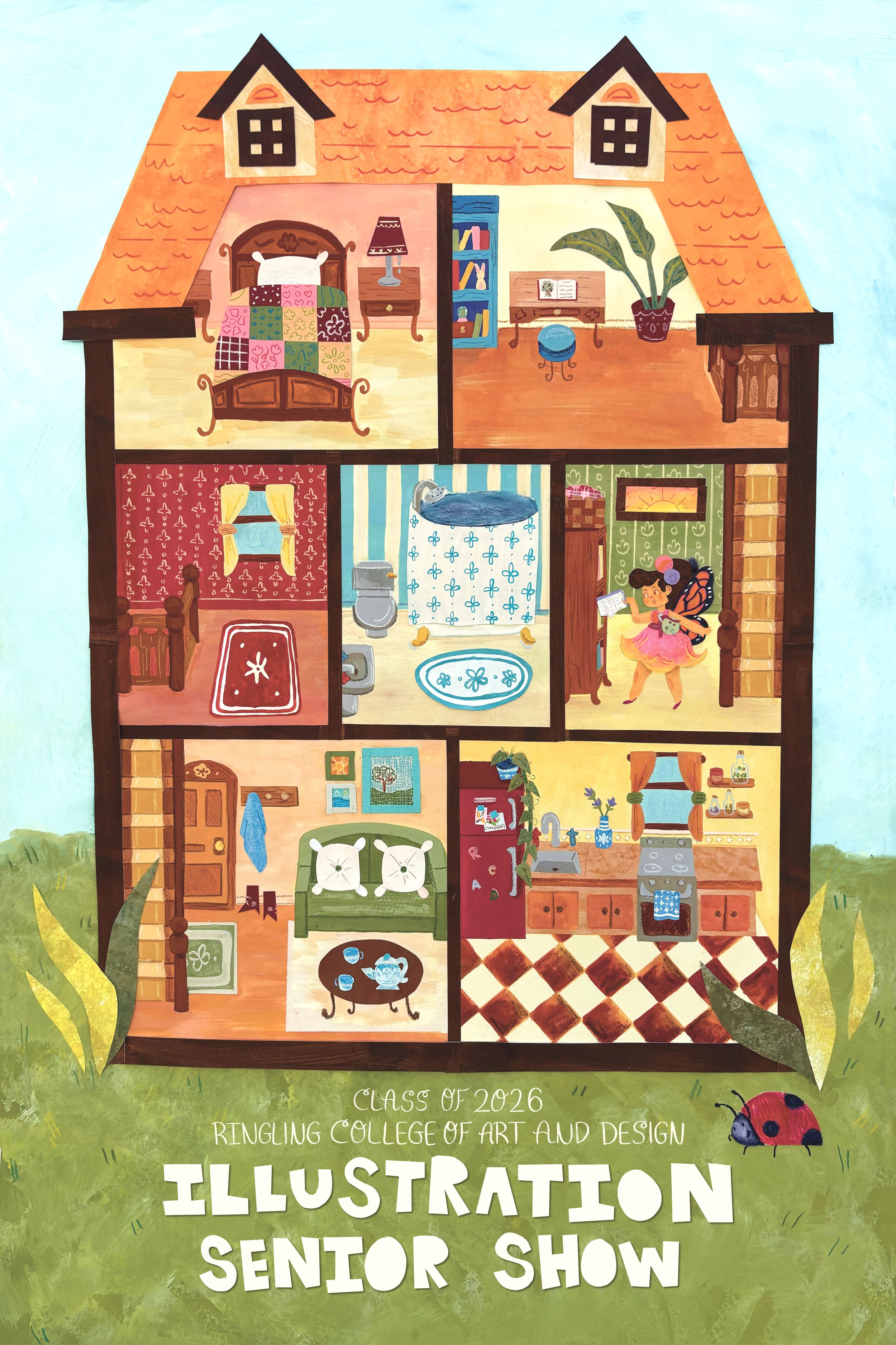 Fairy Dollhouse: Senior Poster - (Gouache, paper-cut, Color pencil)