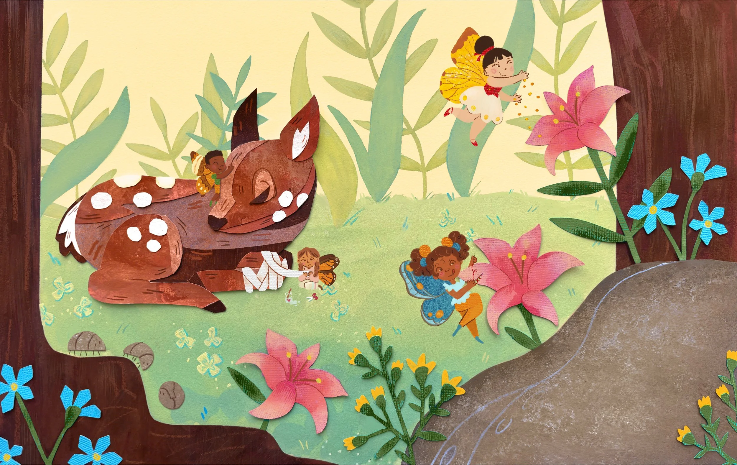 Flora & Fauna Fairies - (Gouache, Paper-cut, Digital)