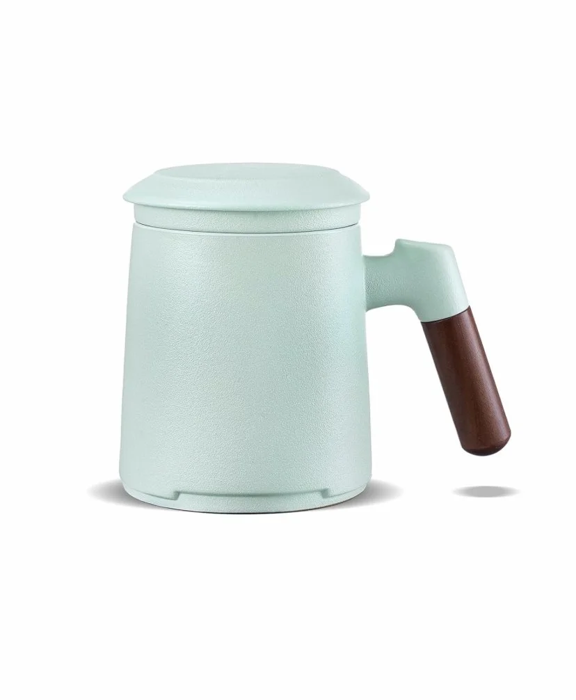  Ceramic Tea Infuser Mug with Wood Handle 