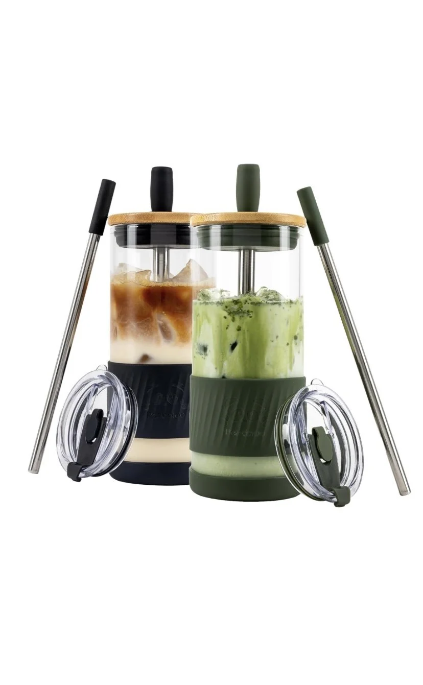  20oz Glass Cups With Lids and Straw 