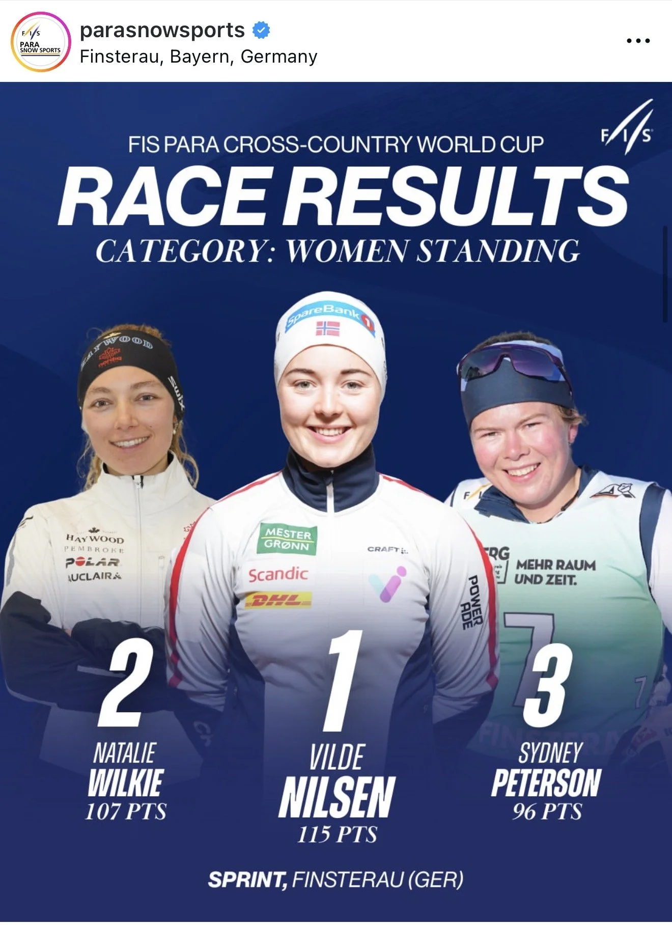 Sydney Peterson picks up 3rd FIS Para Cross Country World Cup medal in Finsterau