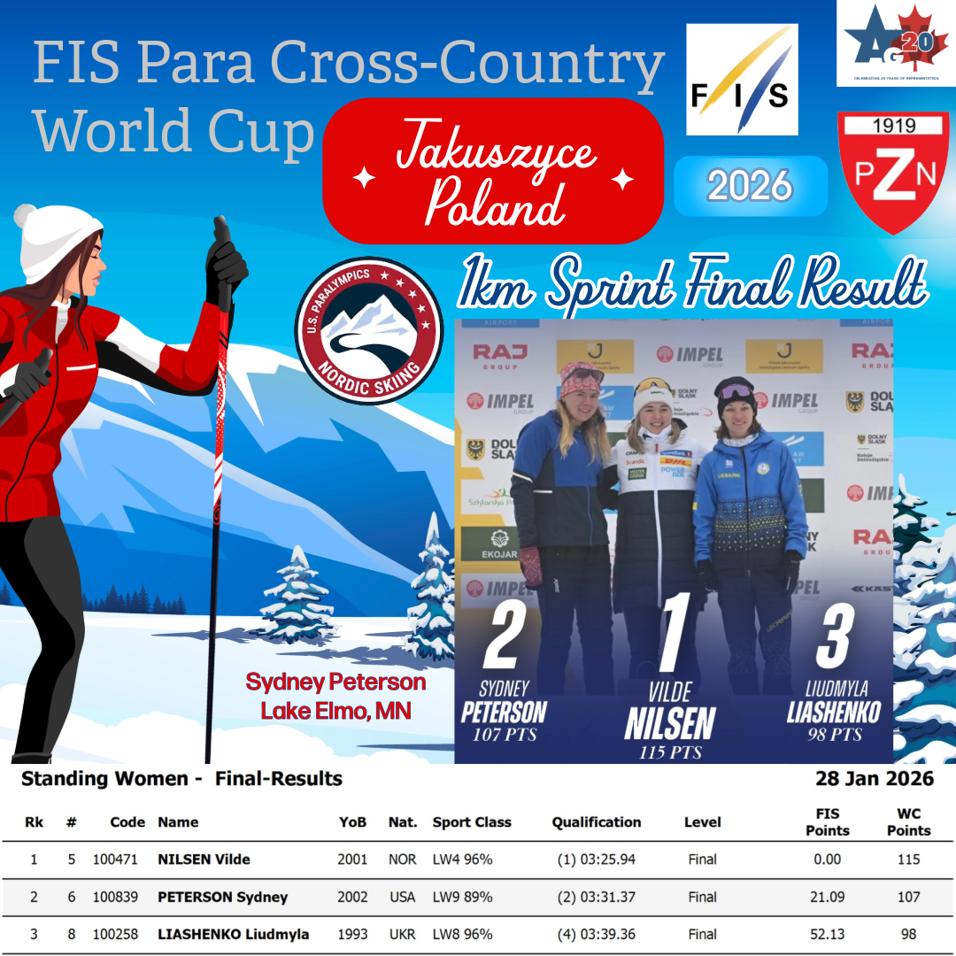 Sydney Peterson wins Silver at FIS Para Cross Country in 1km Sprint in Poland