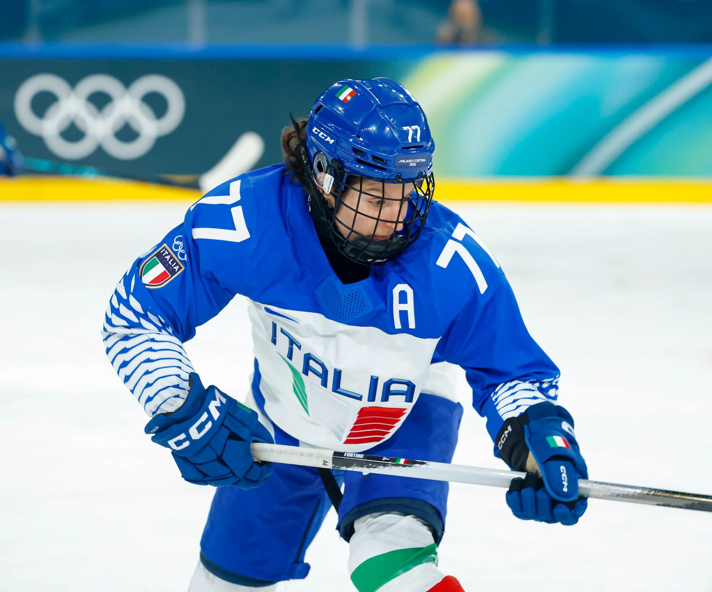Seen in Milano: Laura Fortino of Team Italia leads the tournament in ice time heading into the Gold Medal game