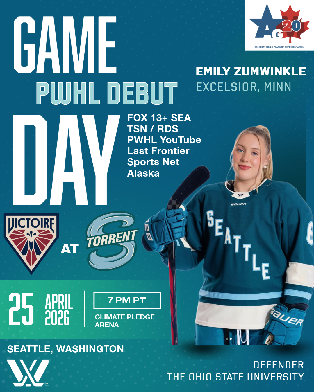 Emily Zumwinkle makes PWHL Debut for Seattle Torrent at Climate Pledge Arena