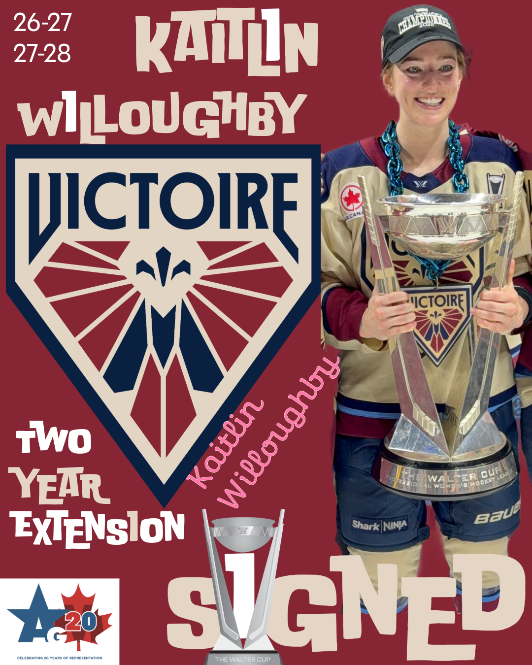 Kaitlin Willoughby re-signs for 2 years with the Walter Cup Champion Montréal Victoire till 27-28