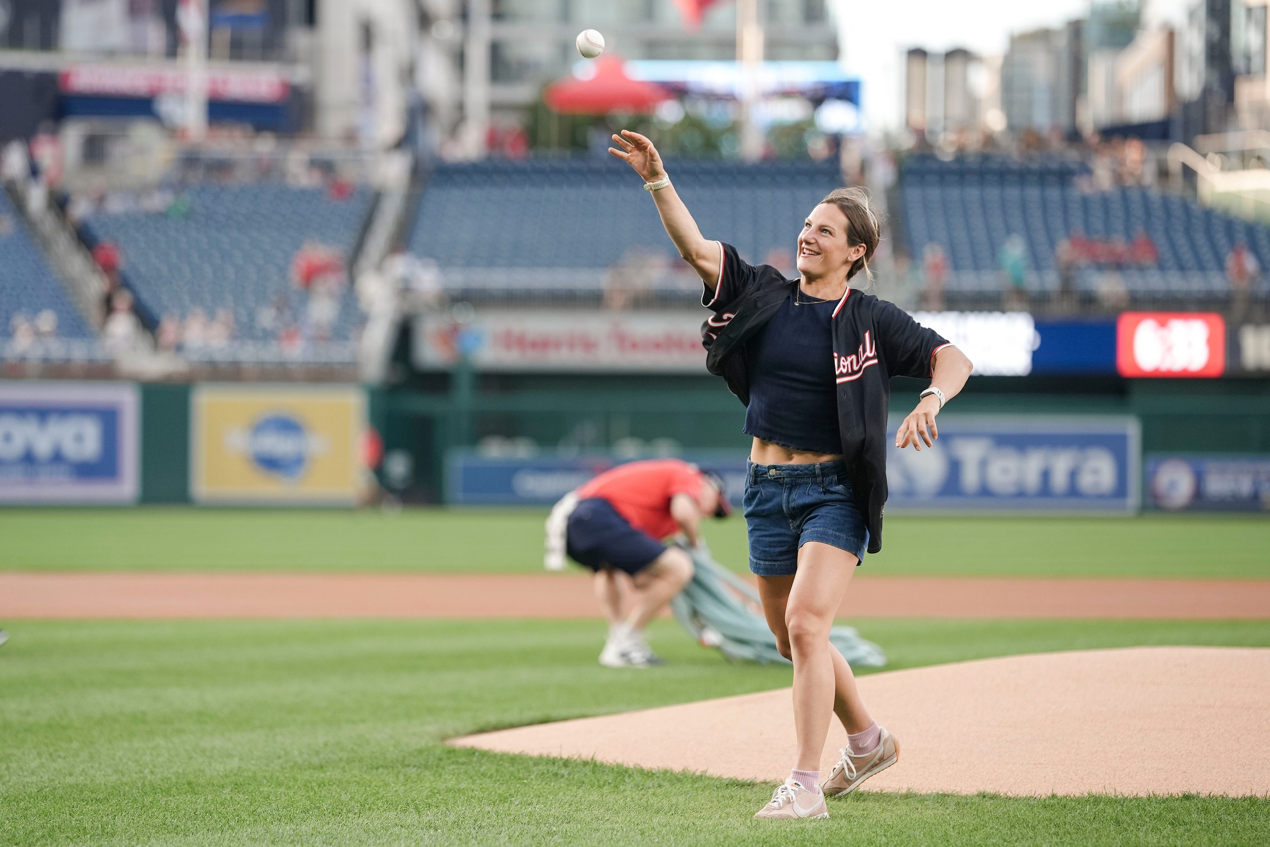 Lacey Eden throws first pitch at Washington Nationals game