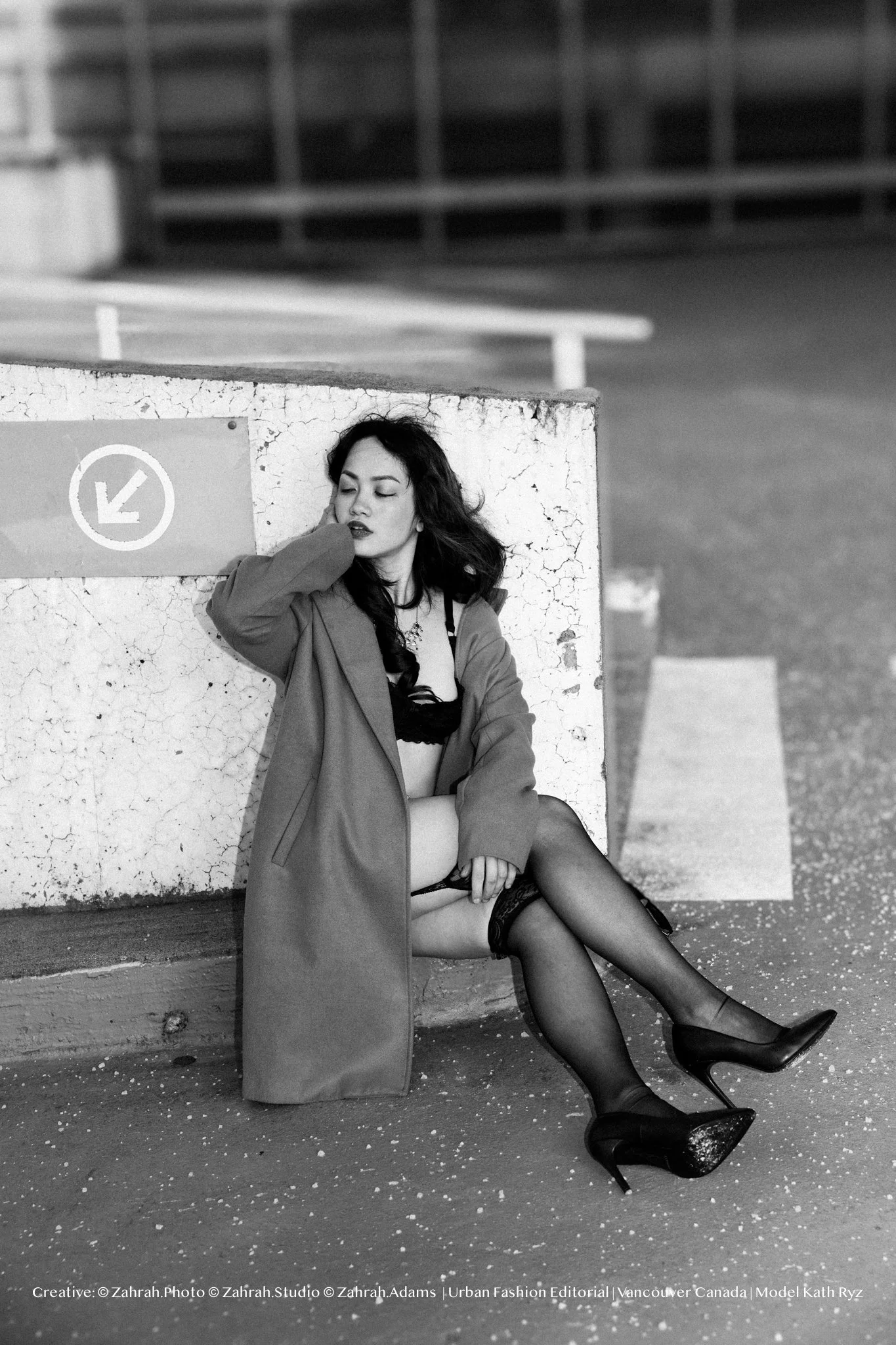 Cinematic boudoir photography by Zahrah Photo capturing femininity, confidence, fashion inspired styling, and atmospheric storytelling through editorial rooftop portraiture in Vancouver.