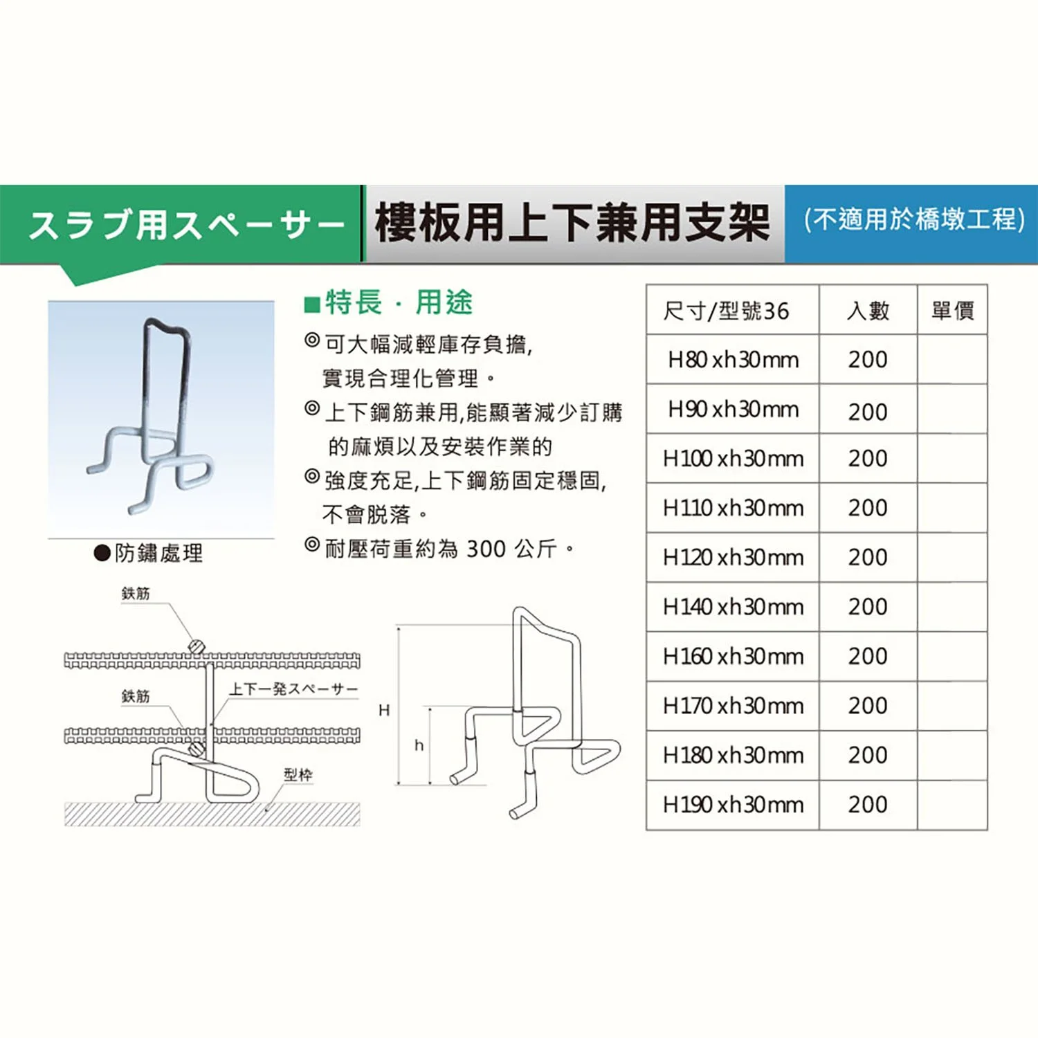 樓板用上下兼用支架