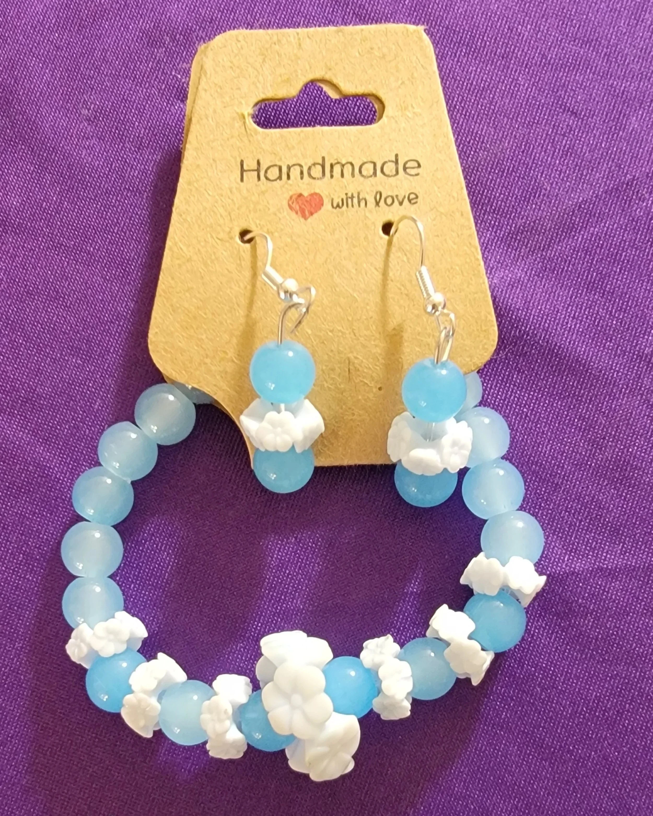 Light Blue Glass Beaded w/Porcelain Flower Wreaths Set