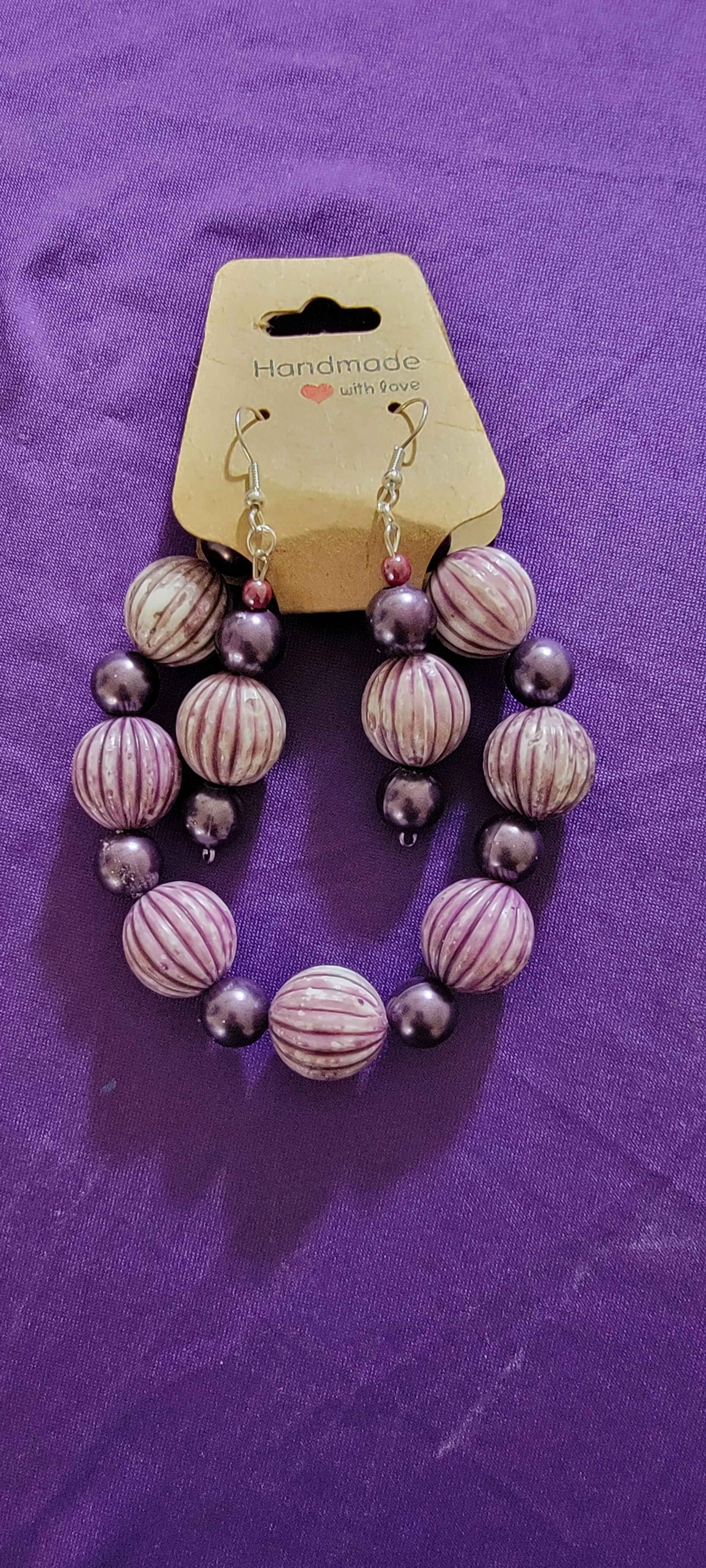 Plum Purple and White Big Ball Beaded Set