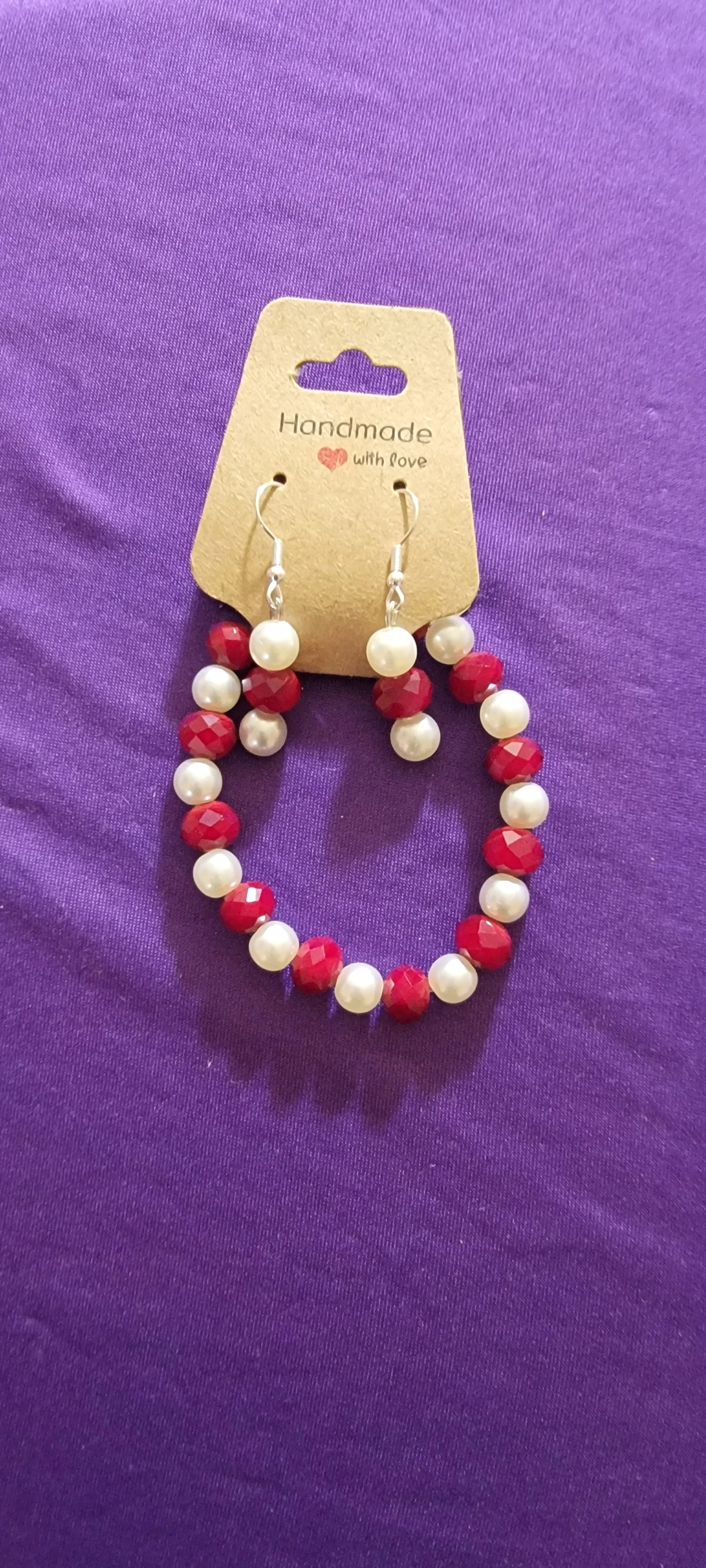 Ruby Red Gem and Pearl Glass Beaded Set