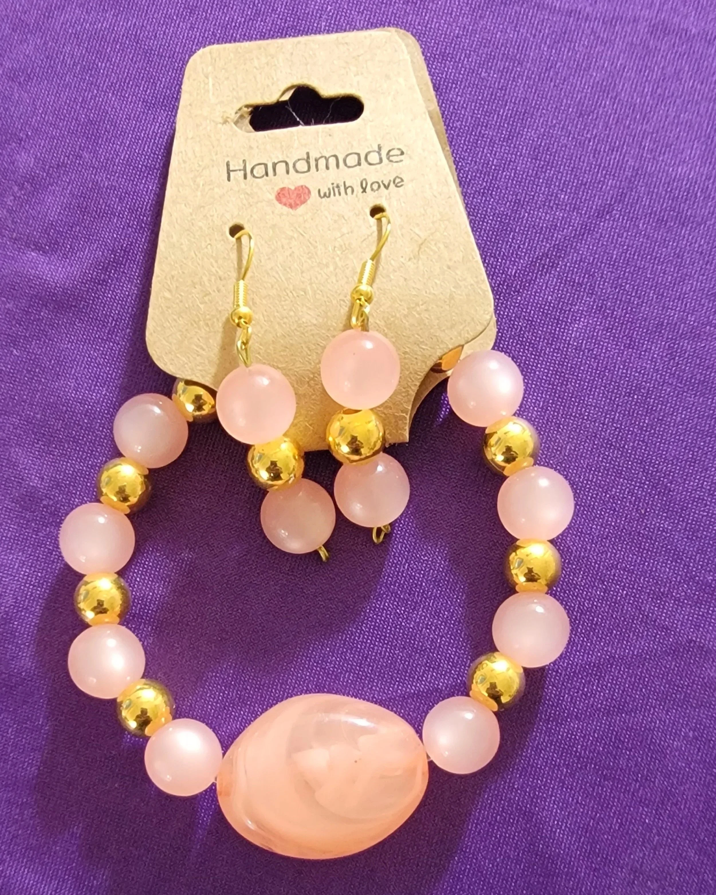 Peach, Gold, and Rose Pink Glass Beaded Set