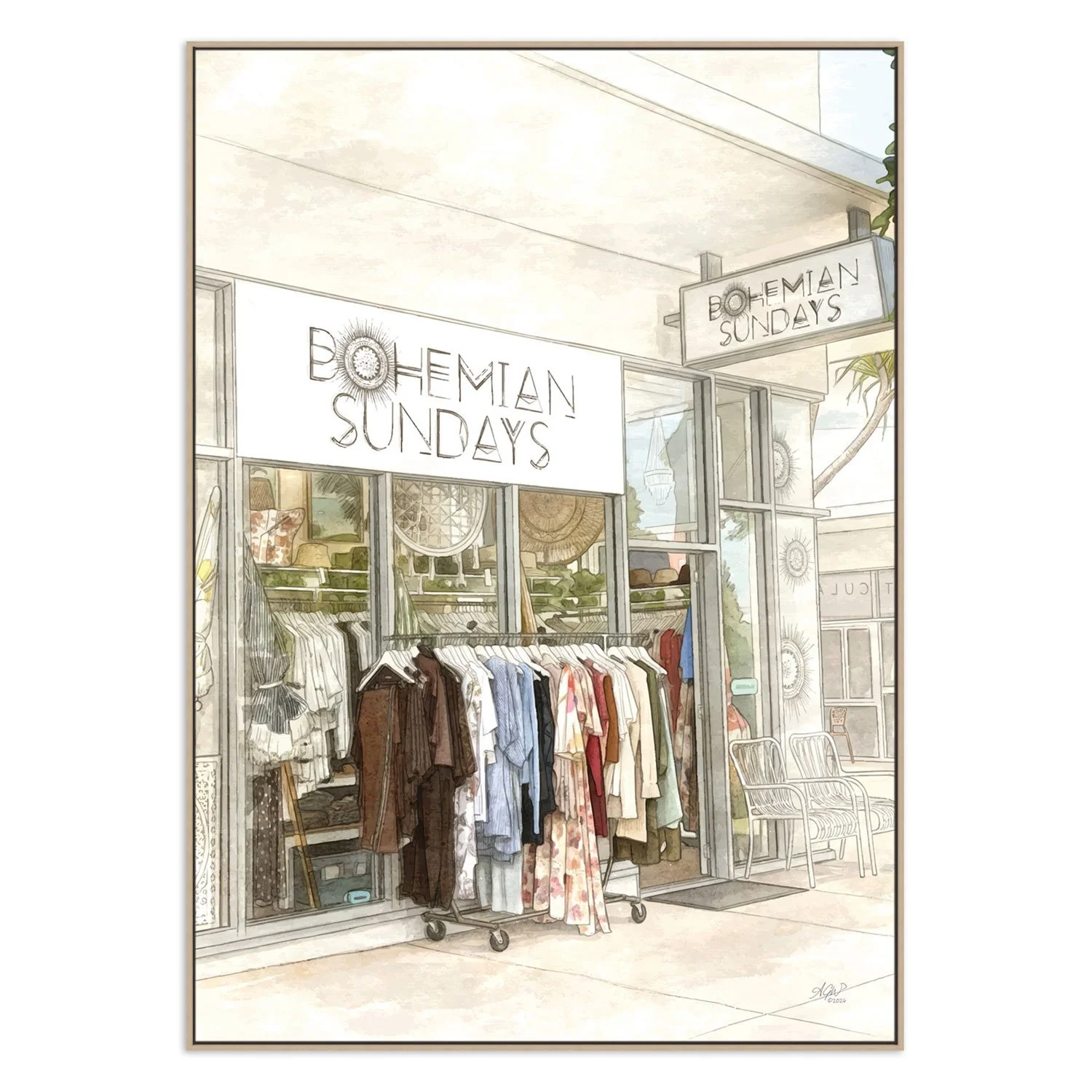 Bohemian Sunday wall art print in black frame