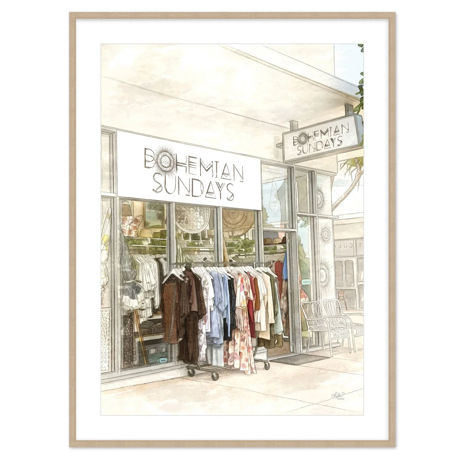 Bohemian Sunday wall art print in wooden frame