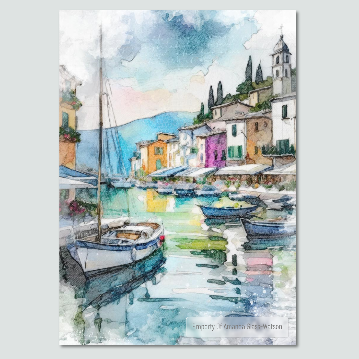 Mixed media effect Italian Harbour Print Mock Up
