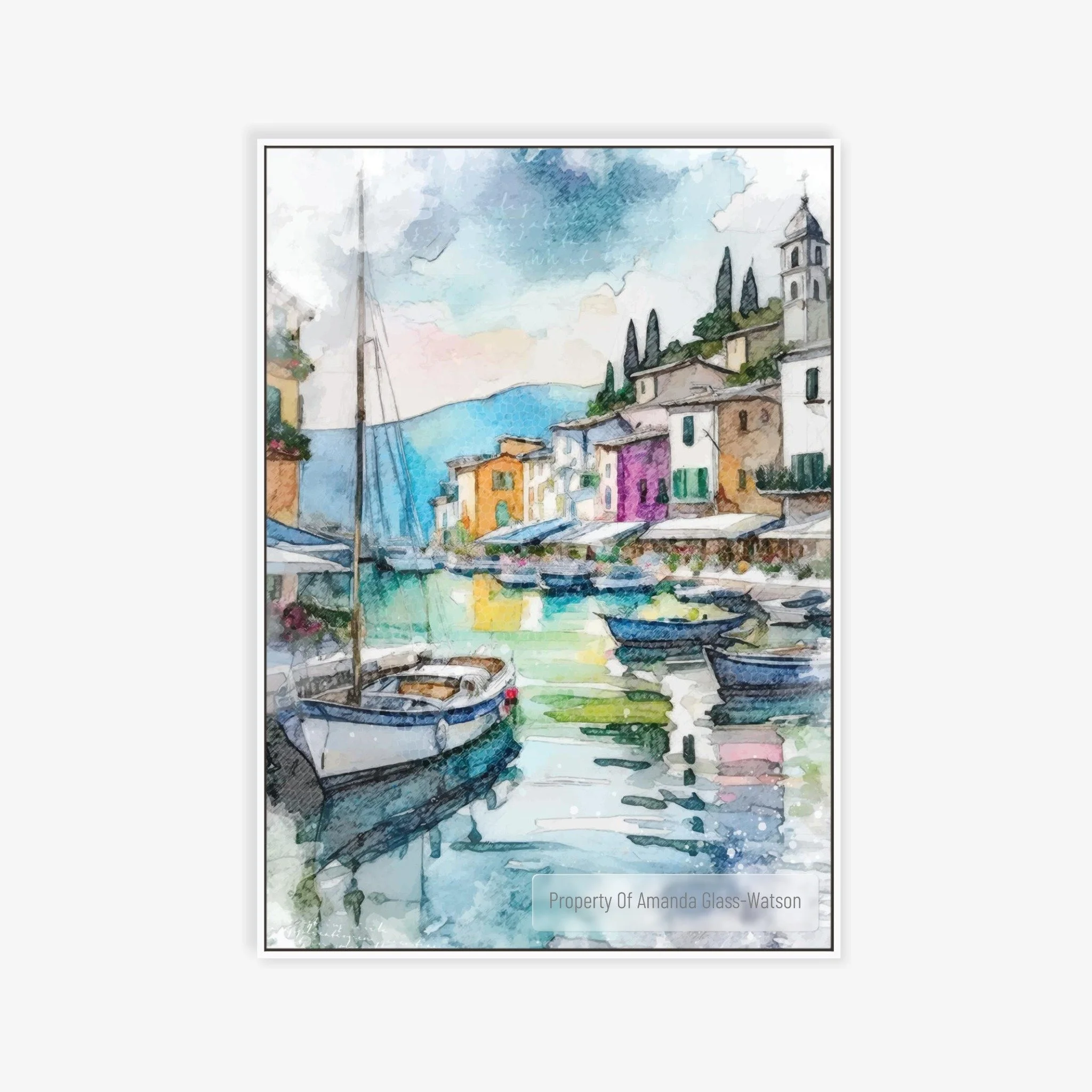 Wall Art Print of a mixed media Italian harbour