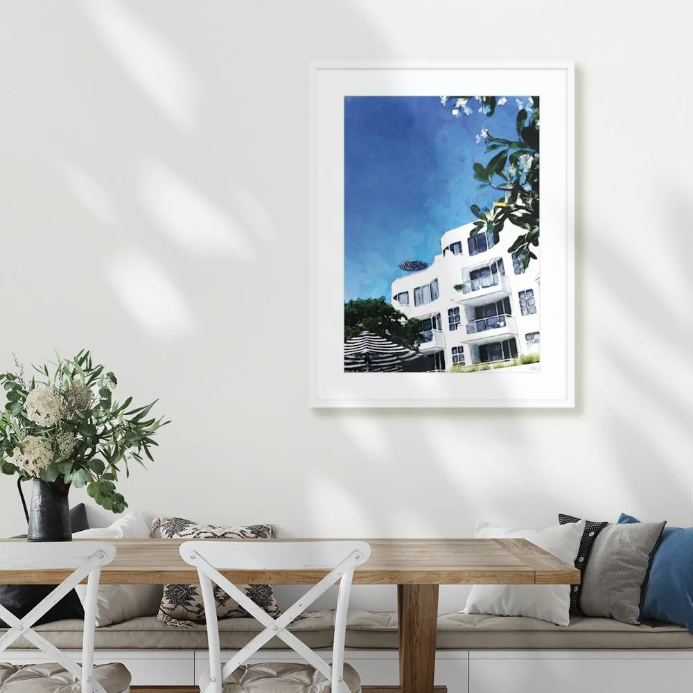 Elysium Afternoon framed digital wall art print in a fresh dining room setting