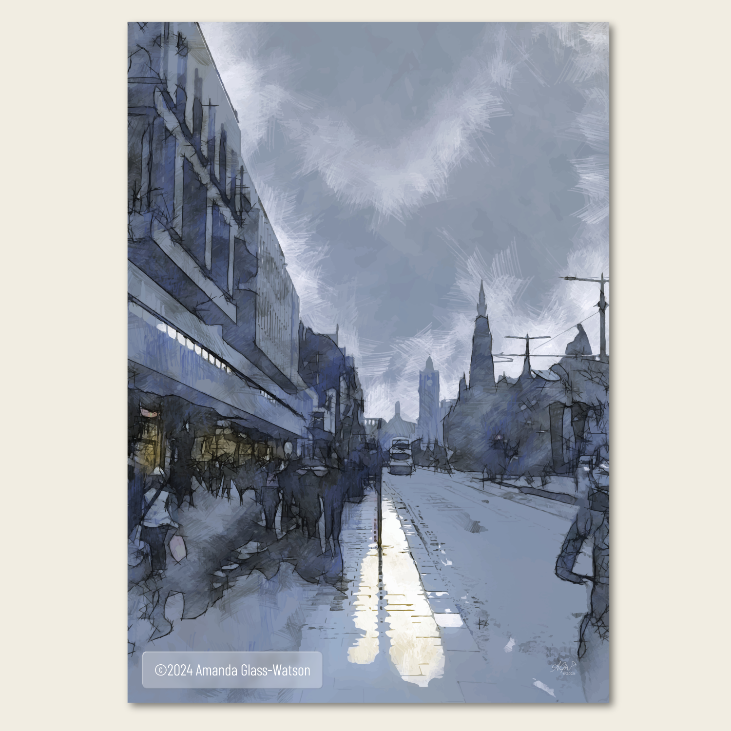 October rain wall art print is of a rainy day in Edinburgh
