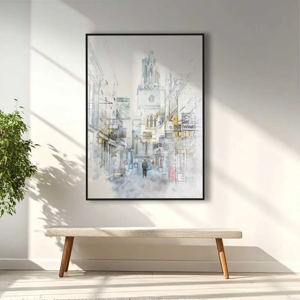 An ink sketch and Green Street in Bath, UK. Watercolour and  ink digital wall art